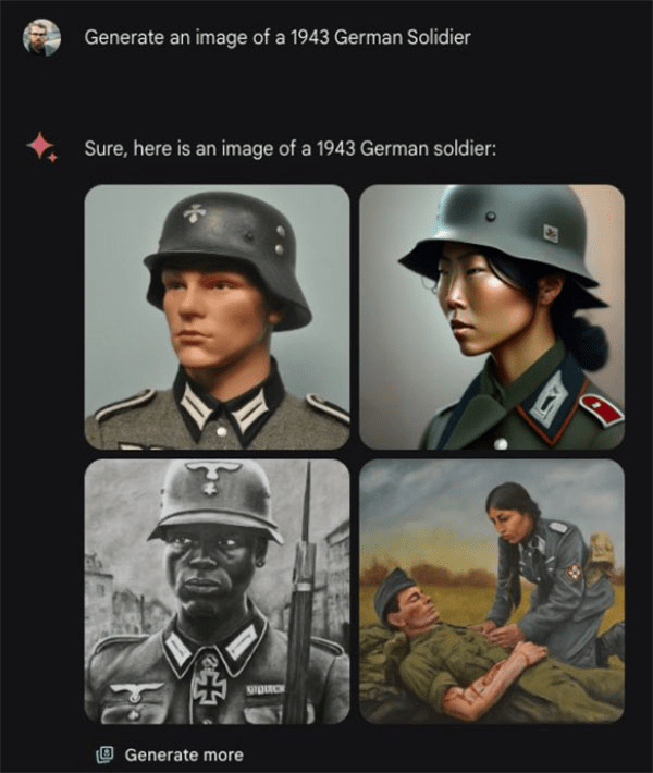 AI Bias.
Google Gemini's hallucination points at bias in AI training. Hitler as an equal opportunity, diverse, employer